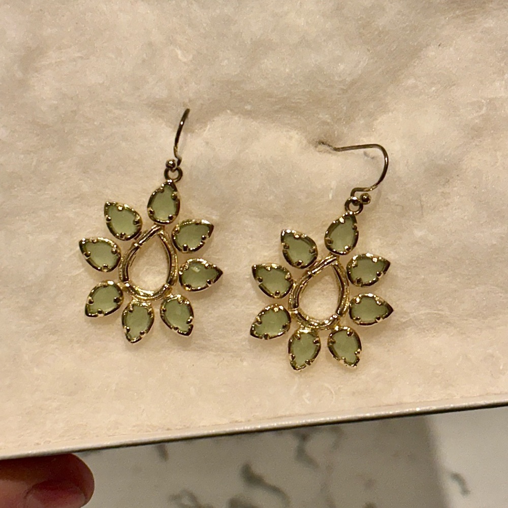 Kendra Scott pale green/light green with gold tone dangle/drop earrings